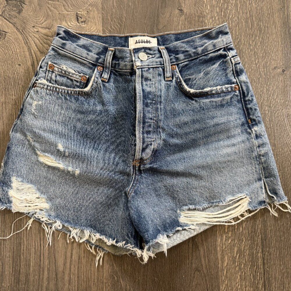 AGOLDE Dee High-Rise Jean Denim Shorts in Distressed Turmoil wash 24 ~LIKE NEW
